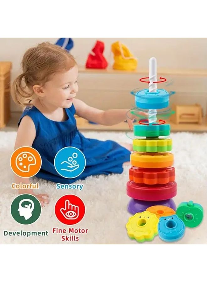 Macaron Color Rotating Tower Toy With 6 Rings For Fine Motor Skills Development - Image 2